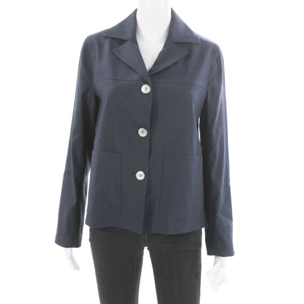 Estelle & Finn Womens Basic Jacket Blue Linen Button Long Sleeve Size 0
